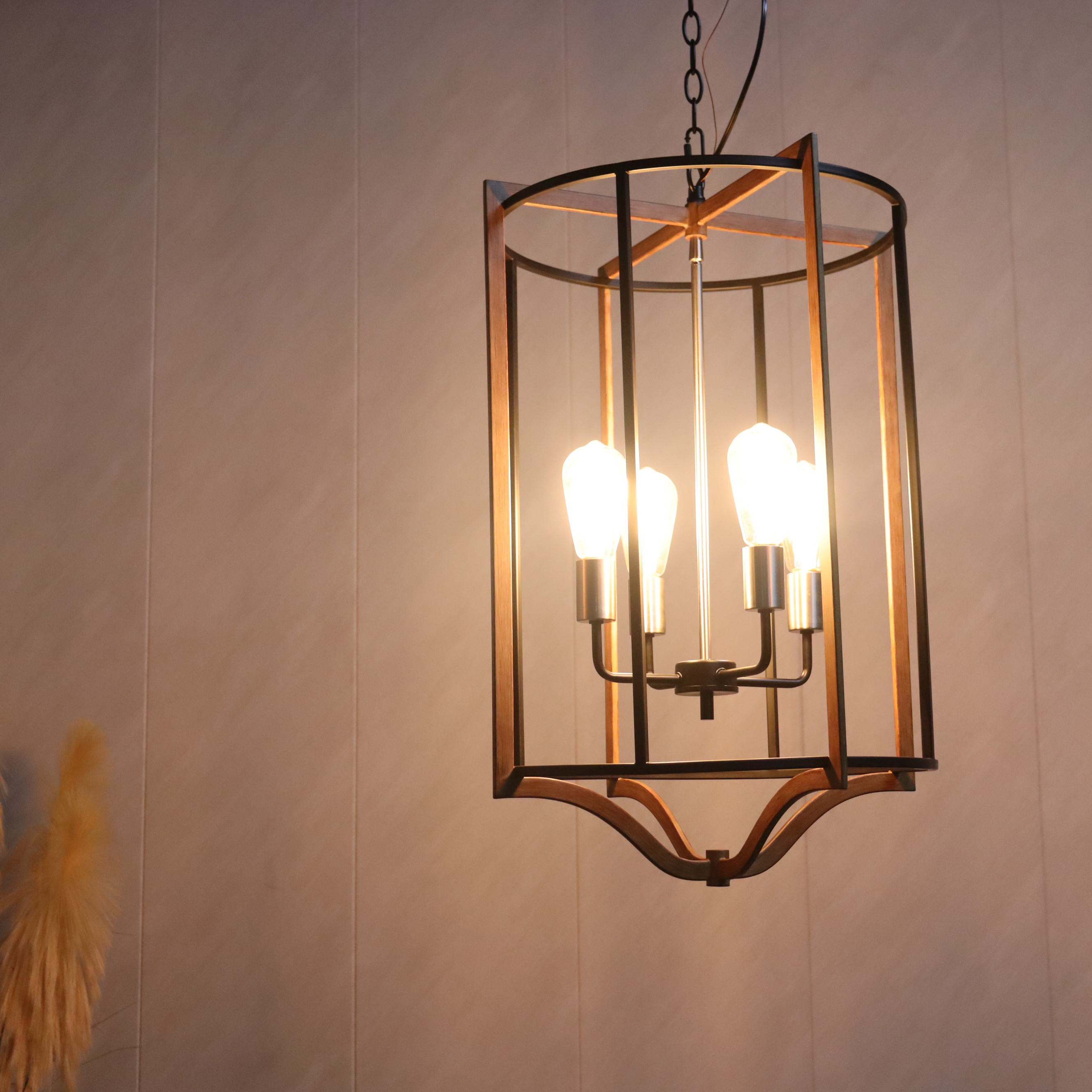 American retro industrial style square birdcage iron glass Nordic creative personality bar counter living room dining room chandelier