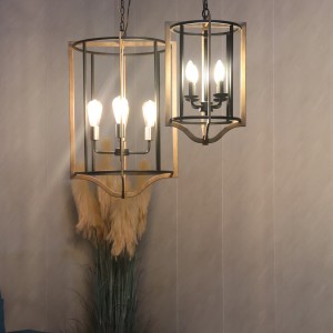 American retro industrial style square birdcage iron glass Nordic creative personality bar counter living room dining room chandelier