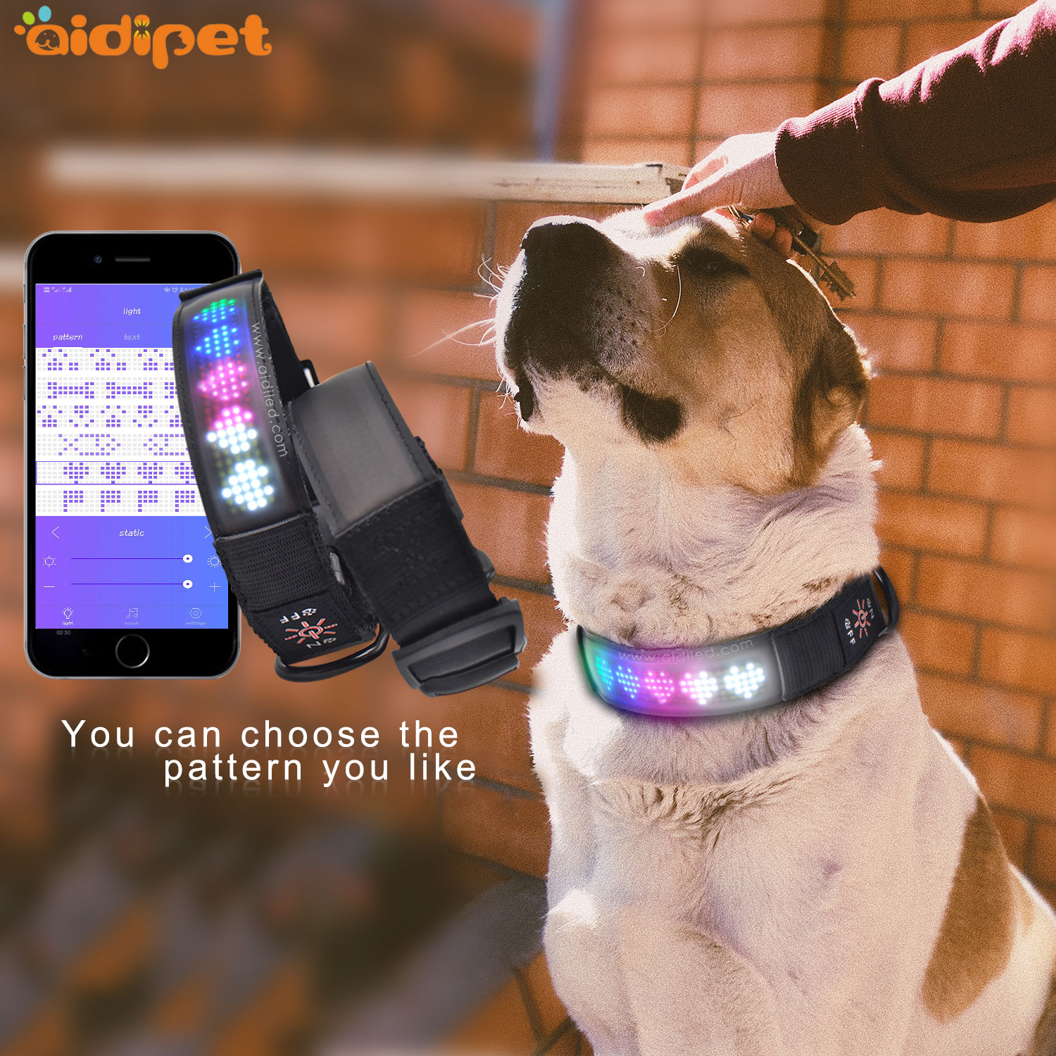 AIDI C25 Led Pet Collar, DIY Message Light Up Led Dog Collar, Illuminated Display Glowing LED Safety Collar, USB Rechargeable Programmable Customized Scrolling Text
