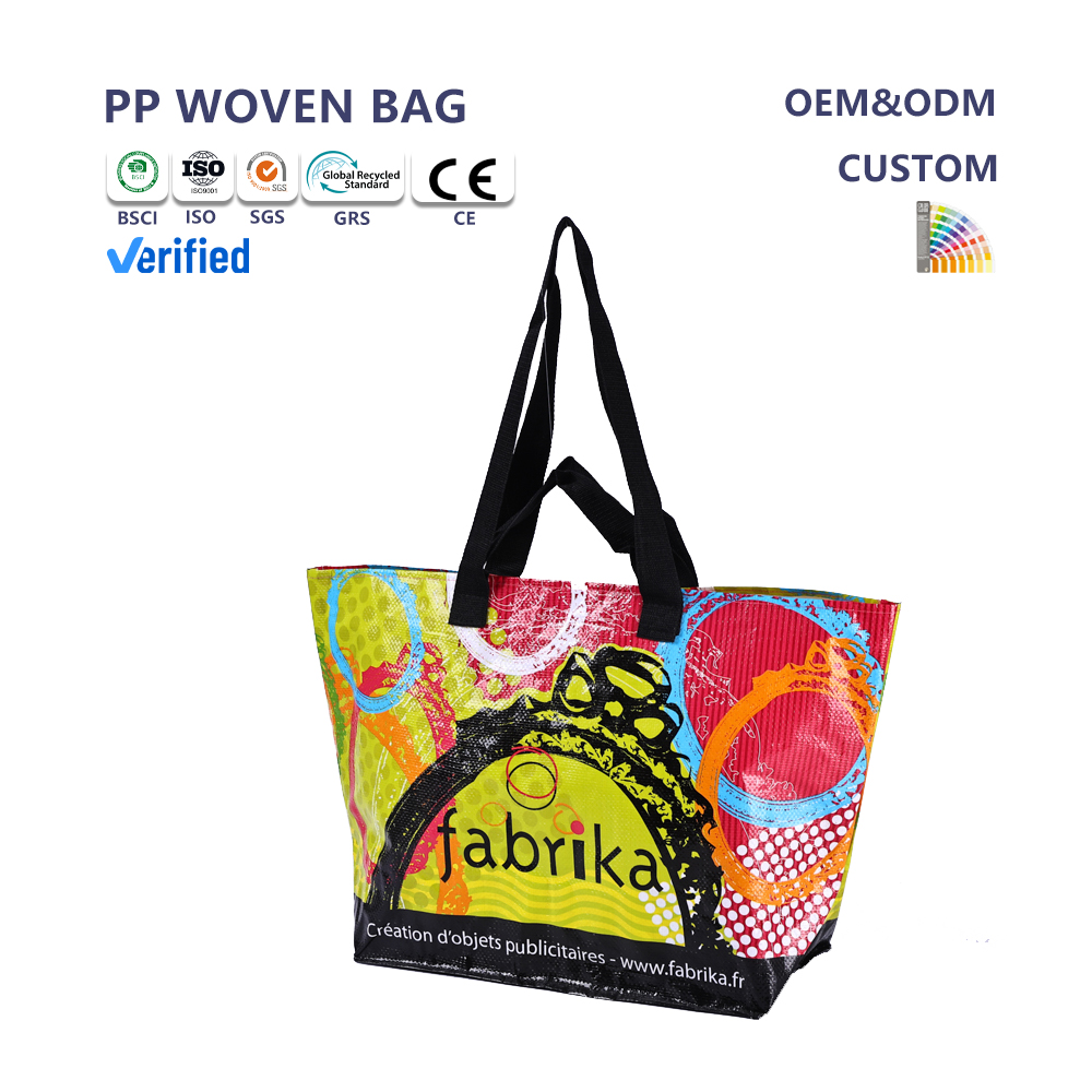 Customized Eco-friendly PP Woven Fabric Grocery Shopping Tote Bags New Design Plastic Beach Bag Letter Durable Wine Bag