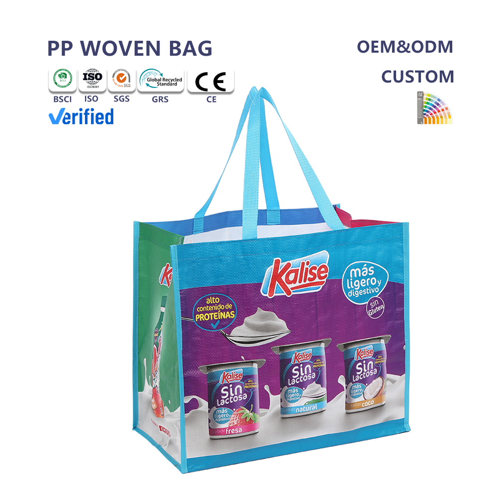 Custom Full Printable Gift Supermarket Recycle Bag Grocery Tote Bag Eco Laminated Pp Fabric Woven Shopping Bag