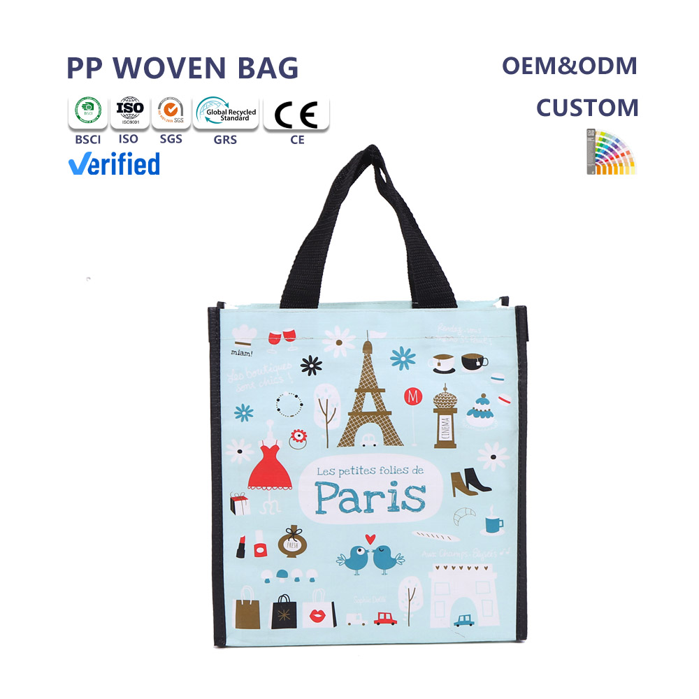 Reusable PP Woven Bags Waterproof Reusable Shopping Heavy Custom Printing Woven Bag for Space Saving