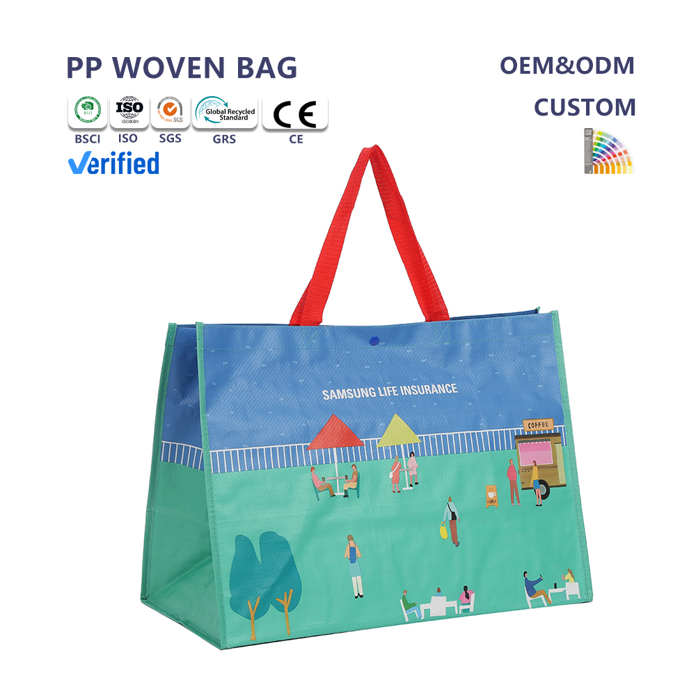 PP Laminated Woven Button Storage Handbag Customizable Logo Takeaway Shopping Bag with Color Scheme