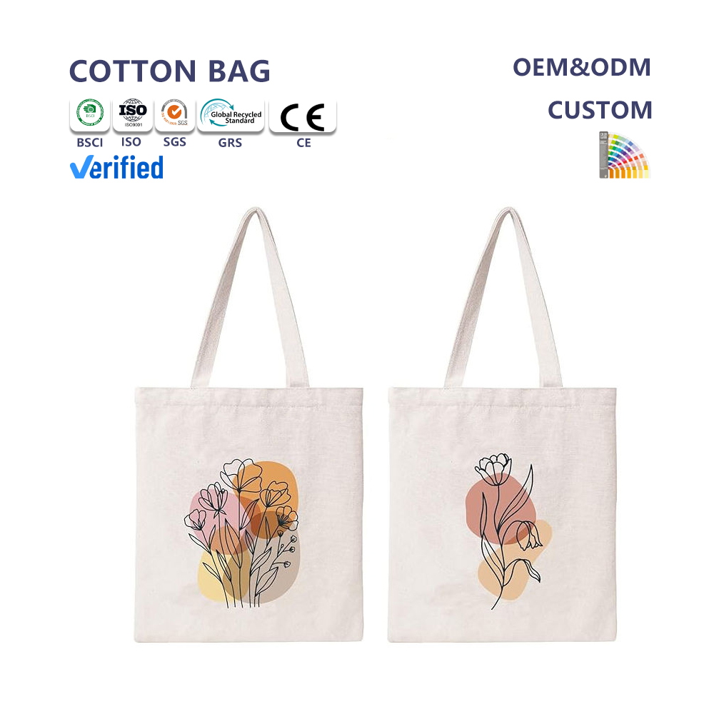 Eco-Friendly Plain Blank Cotton Canvas Tote Bag DIY Custom Logo Printed Shopping Bag White or Original Color for Gift Purpose