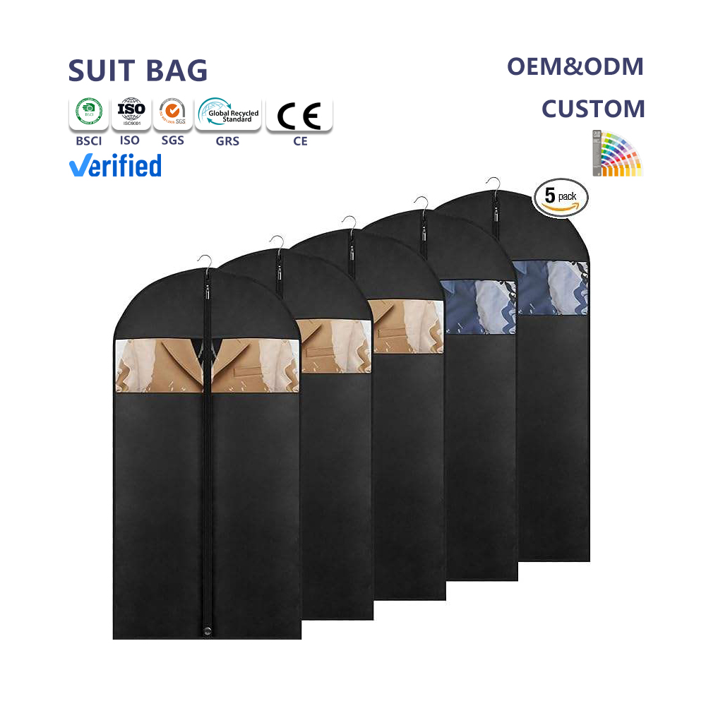 Black Luxury Long Garment Bag With Zipper Non Woven Gown Cover Custom Clothing Zipper Garment Bags