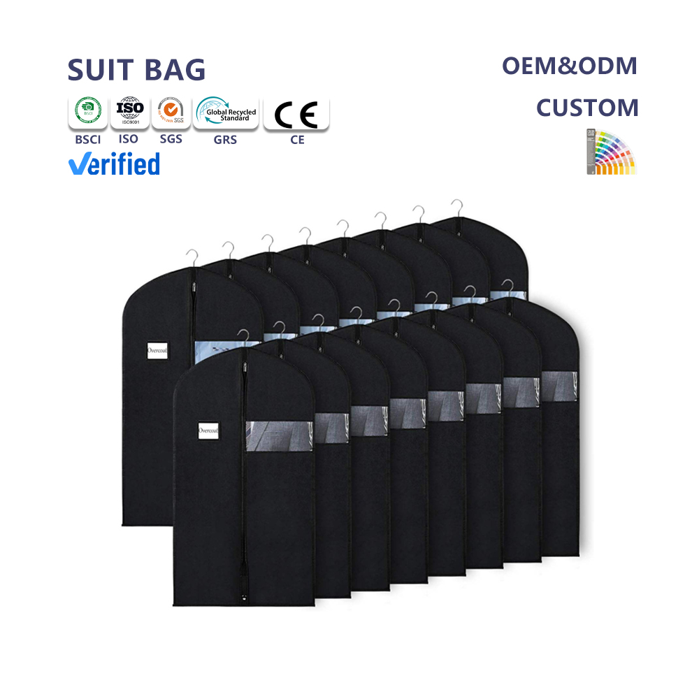 Custom High Quality Printed Logo Non Woven Fold Garment Suit Cover Men Non Woven Suit Bag With Zipper for Clothes
