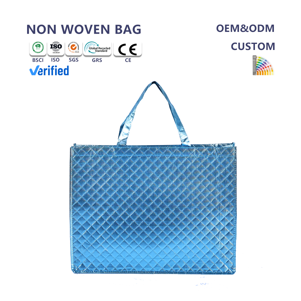 Hot Sale Custom Laser Lamination PP Non-woven Shopping Bag Large Capacity Metal Texture Waterproof Reusable Shopping Bag