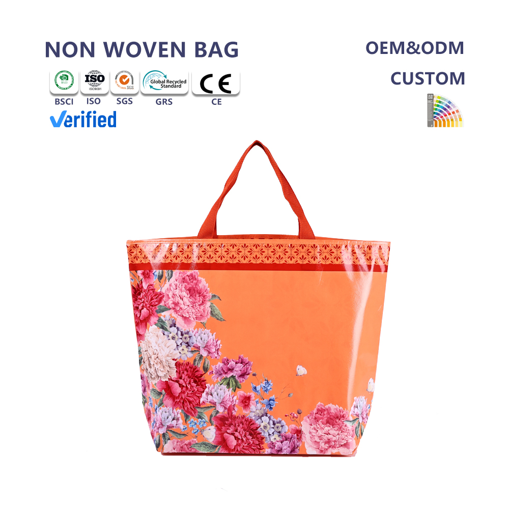 Women's Waterproof Reusable Nonwoven Bags Glossy Film Beach Bags with Rope Handles for Daily Use Advertising Gift Packaging