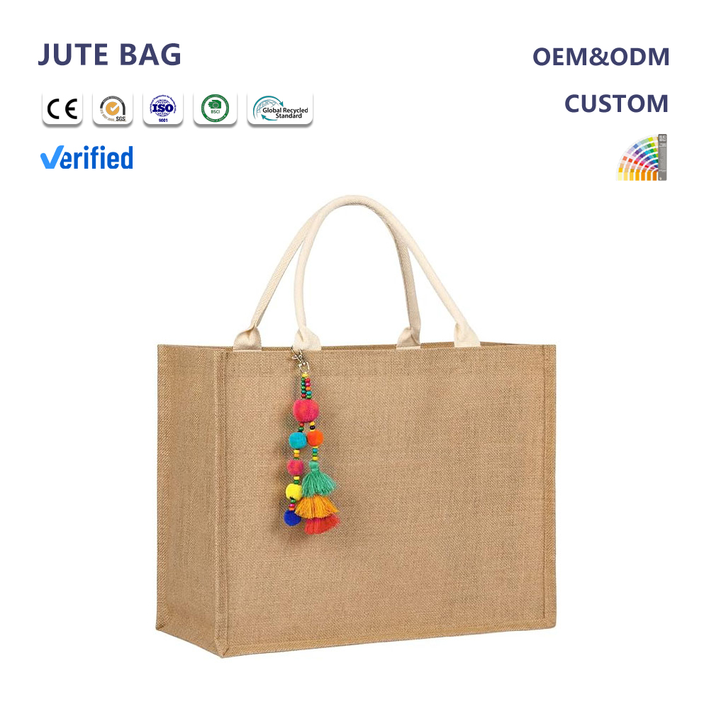 High Grade Environmental Large Natural Eco Friendly Burlap Jute Tote Bag Casual Linen Bag