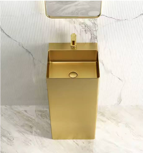 Freestanding stainless steel bathroom sinks gold pedestal basin stainless steel hand wash basin