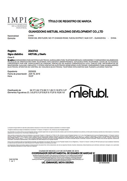 Mietubl Mexico Trademark Certificate