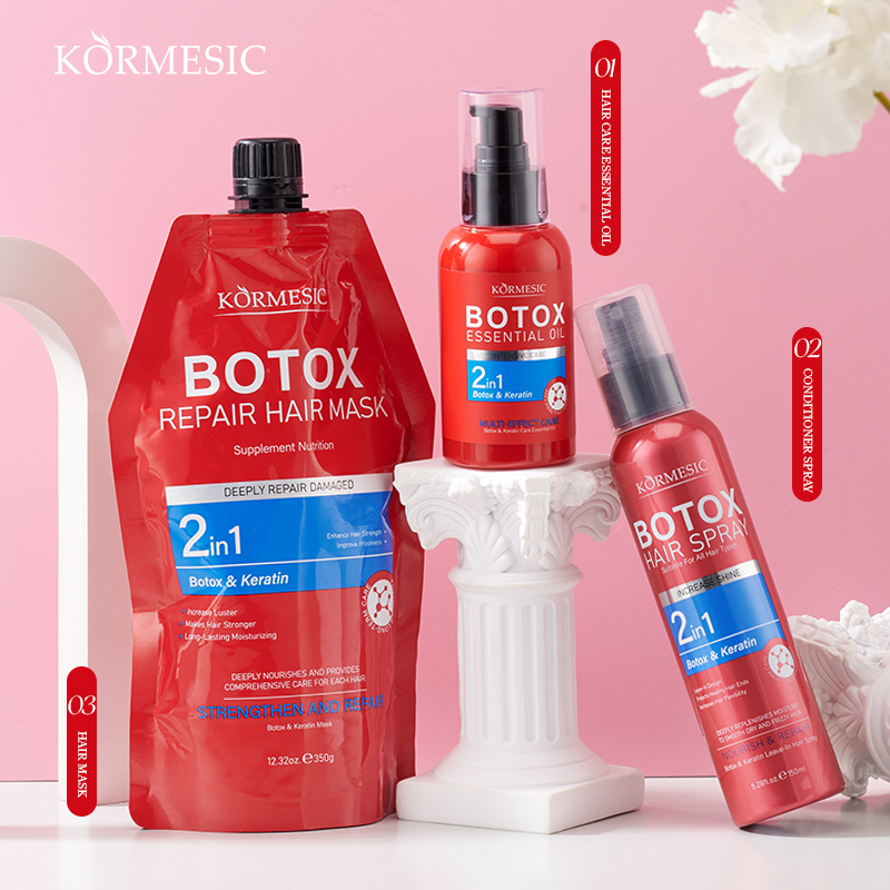 KORMESIC Private Label Custom Lightweight Frizz-Control Botulinum Keratin Daily Hair Care Set
